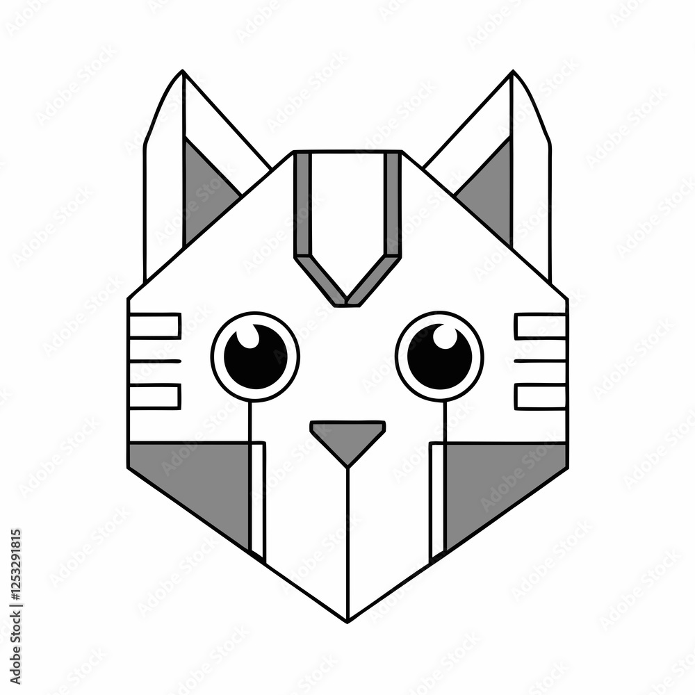 Poster minimalist robotic cat icon with smooth vector design