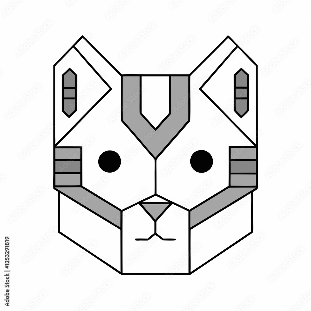 Poster minimalist robotic cat icon with smooth vector design