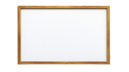 Empty wooden picture frame with white background on transparent background