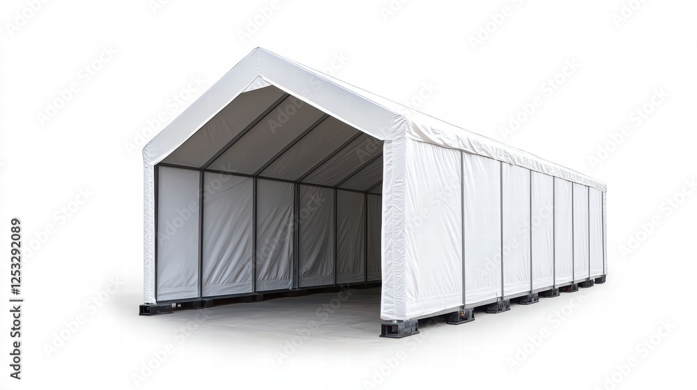 Poster spacious structure: an open-sided large white marquee provides a blank canvas for any event, set aga