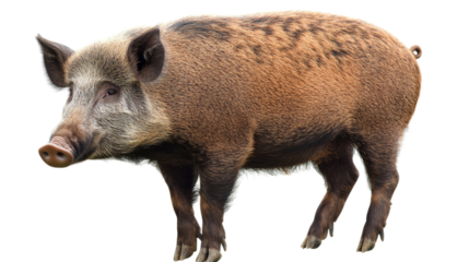 Wild boar standing on transparent background, wildlife cutout image