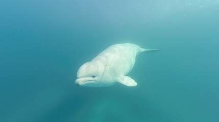 Fototapeta premium Underwater White Dolphin Swimming, Ocean