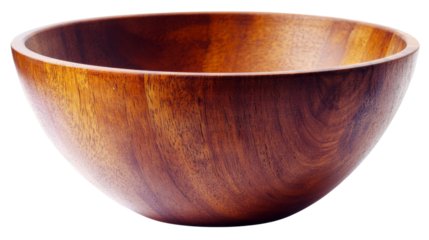 Empty wooden bowl showing wood grain on transparent background
