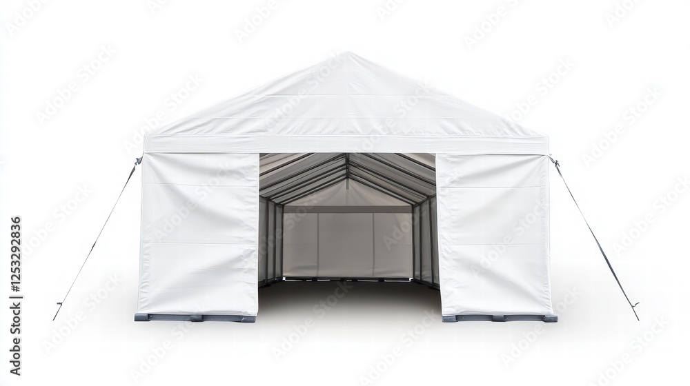 Poster tent structure and its simplicity: this image is a pristine display of a large, open tent, highlight