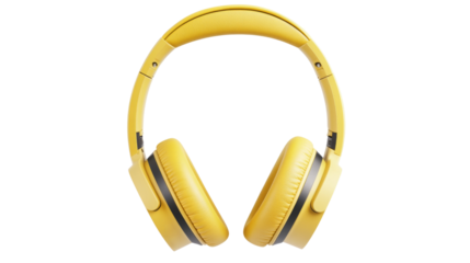 Bright yellow headphones on transparent background