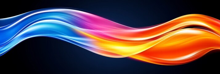 Abstract Illustration of Swirling Forms in Vibrant Orange, Yellow, and Blue Hues on Dark Background