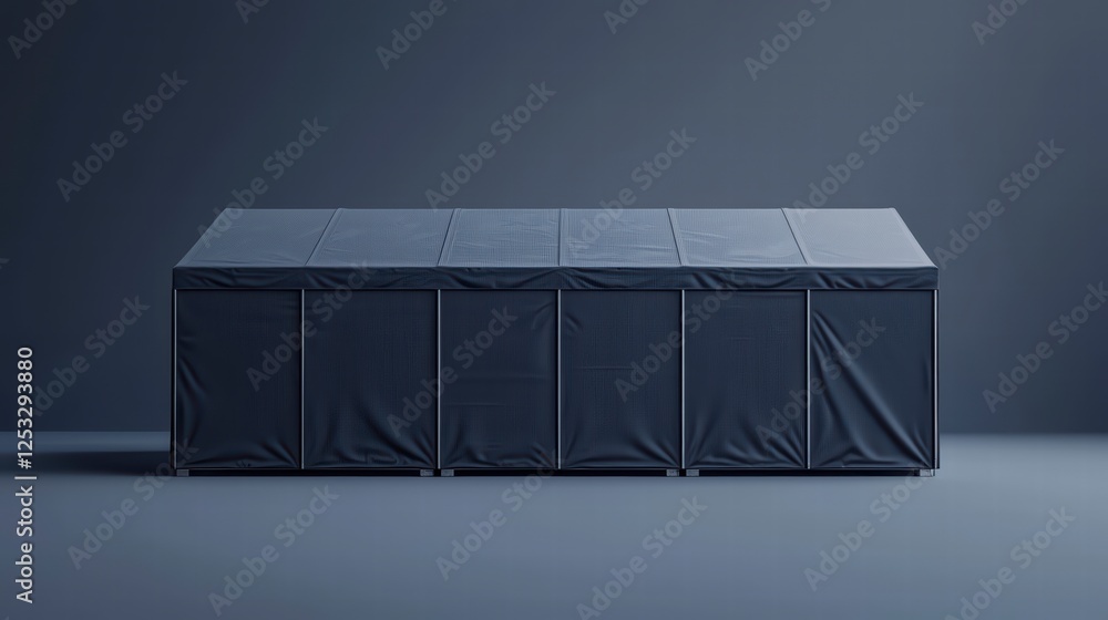 Poster shelter and structure: a minimalist shelter with a gray surface and dark background, creating a sens