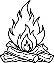 Line Art Illustration of Burning Wood for Coloring Book – Digital Drawing