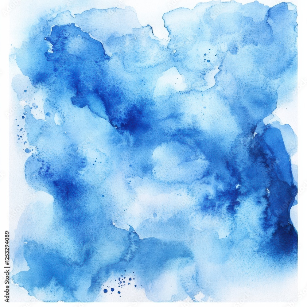 Aufkleber abstract watercolor artwork featuring various shades of blue with soft blending, creating a serene a