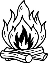 Line Art Illustration of Burning Wood for Coloring Book – Digital Drawing