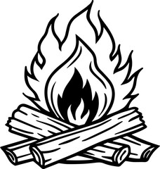 Line Art Illustration of Burning Wood for Coloring Book – Digital Drawing