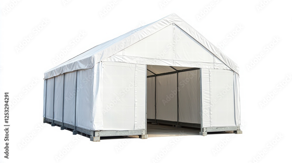 Poster temporary structure: a spacious, white temporary structure provides a versatile and adaptable soluti