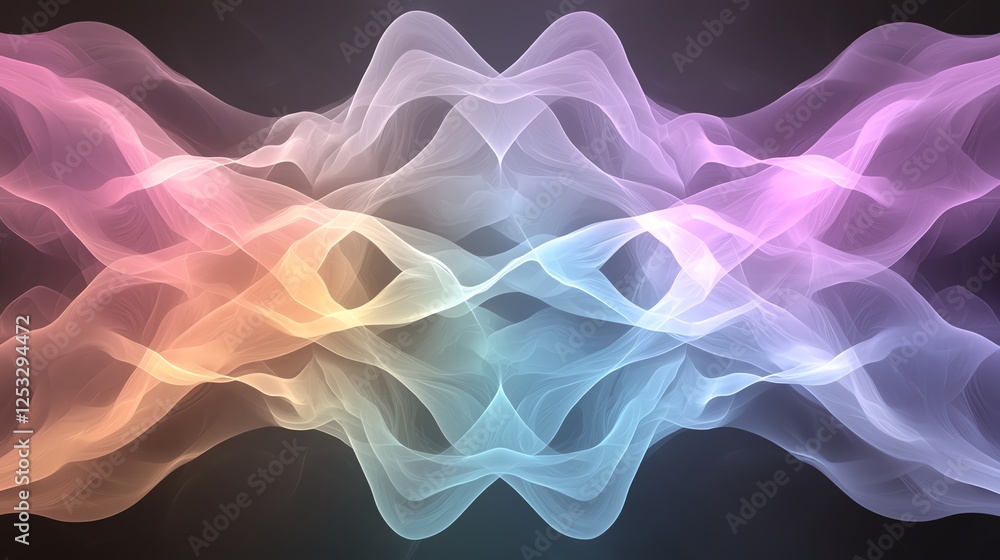 Poster abstract colorful waves creating a harmonious, symmetrical flow on a dark background.