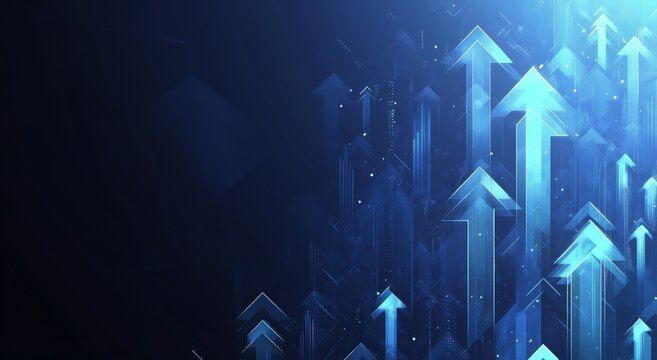 Dynamic blue arrows representing growth and progress in a digital landscape