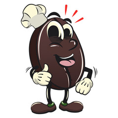 cute coffee beans vektor illustration mascot character as chef give thumbs up, work of hand drawn