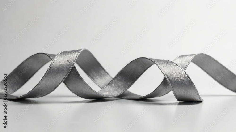 Poster Elegant Silver Ribbon Swirls on Smooth Surface, Creating Abstract Design for Festive Occasions or Decorative Projects