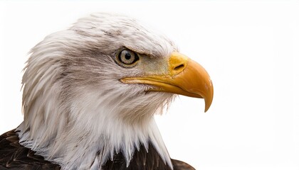 Fototapeta premium bald eagle head portrait looking tough against a white background for patriotic freedom usa meme compositing