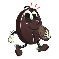 cute coffee beans vektor illustration mascot character playing rugby and american football, work of hand drawn