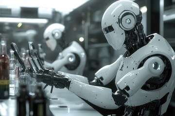 Fototapeta premium Robotics and Automation: Robotic Arms at Work in a Factory .