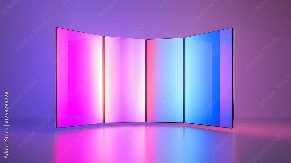 Poster futuristic transparent foldable digital screen displaying vibrant colorful graphics