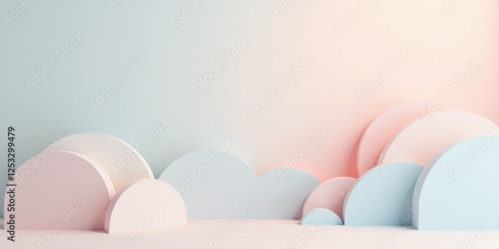 Poster pastel-colored abstract shapes on a soft background, ideal for product presentation or design inspir