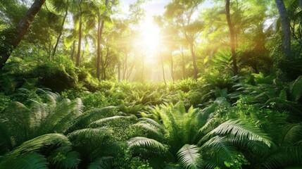 Fototapeta premium Lush Tropical Rainforest at Sunrise