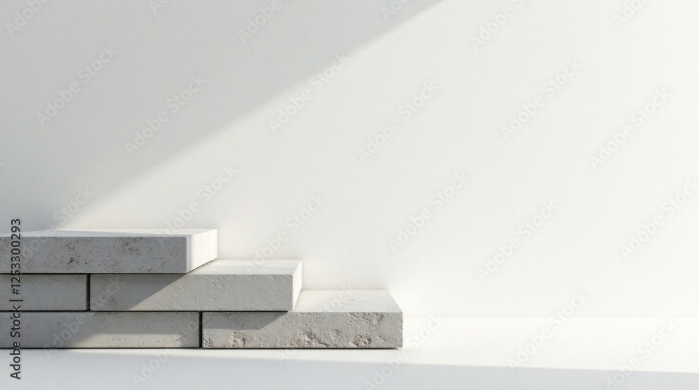 Aufkleber clean minimalist concrete block steps against a white wall for product display