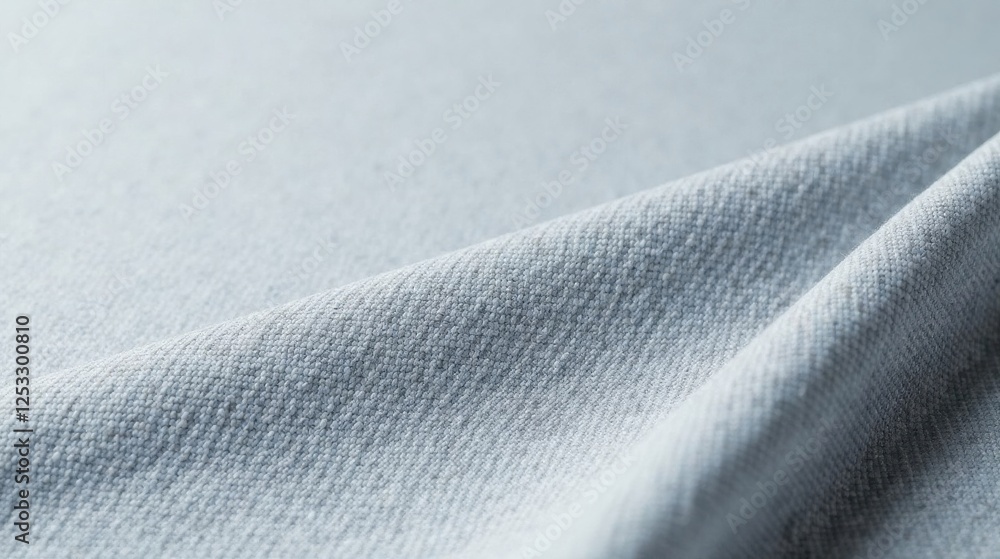 Poster close-up view of subtly textured light-grey fabric showing delicate folds and a soft, smooth surface