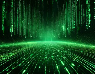 matrix style green 3d abstract geometric background green falling code on a dark abstract background