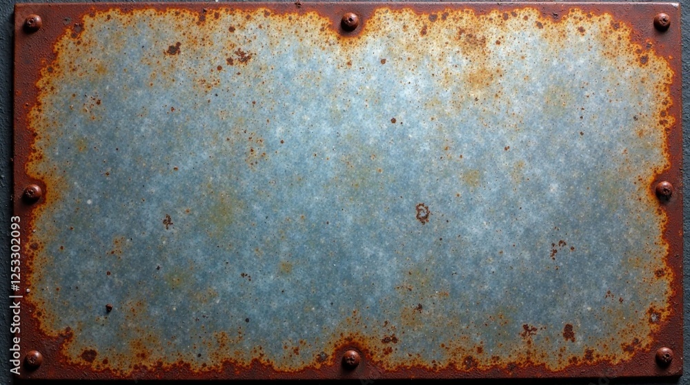 Poster Rustic Weathered Metal Plate Background Texture Showing Signs of Age and Corrosion with Visible Fasteners