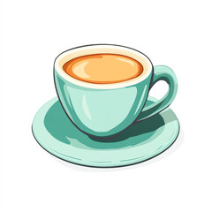 A vibrant illustration of a teal coffee cup filled with aromatic coffee, set on a matching saucer. Perfect for promoting cozy cafes, coffee culture, or beverage-related projects.
