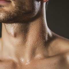 Close-up of Male Neck with Water Droplets After Workout Session