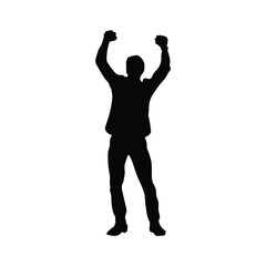 Man with his arms outstretched silhouette vector illustration. Happy Businessman Silhouette Celebrating Success.