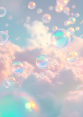 Pastel Clouds with Floating Bubbles