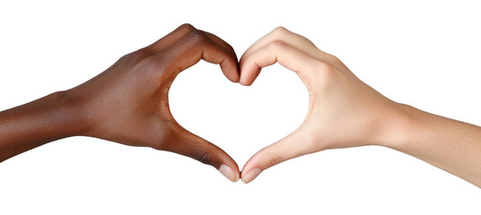 Two hands forming a heart shape on white or transparent background. Valentine's Day unity, love, and diversity