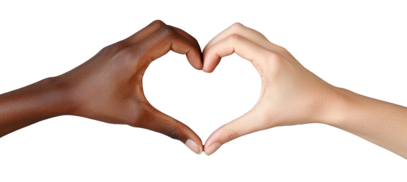 Two hands forming a heart shape on white or transparent background. Valentine's Day unity, love, and diversity - Powered by Adobe