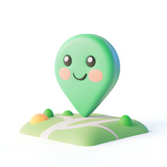 A cute and cheerful map pin icon designed in a cartoon style