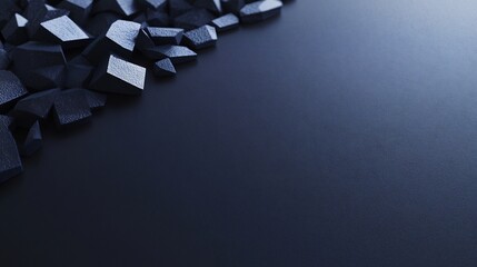 Dark Blue Geometric Fragments Softly Lit. AI Generated