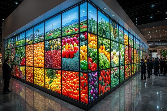 Vibrant vegetable display: A colorful showcase of fresh produce in an innovative and visually striking presentation
