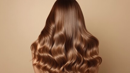 Fototapeta premium Elegant Long Brown Hair with Beautiful Waves Against Neutral Background