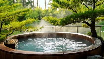 ヒノキ　風呂　温泉　湯煙　湯気　自然　木　