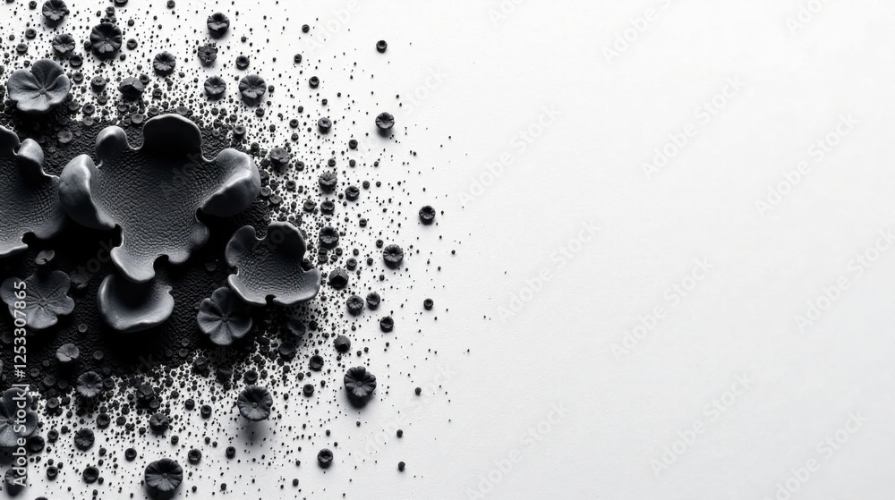 Aufkleber Abstract Monochrome Floral Composition with Scattered Elements and Negative Space Ideal for Background or Design