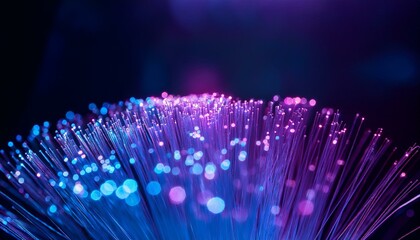 abstract blue purple particles of optical fiber
