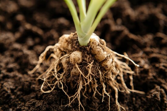 Close-up of plant bulb growing in soil. Possible use Education or gardening content