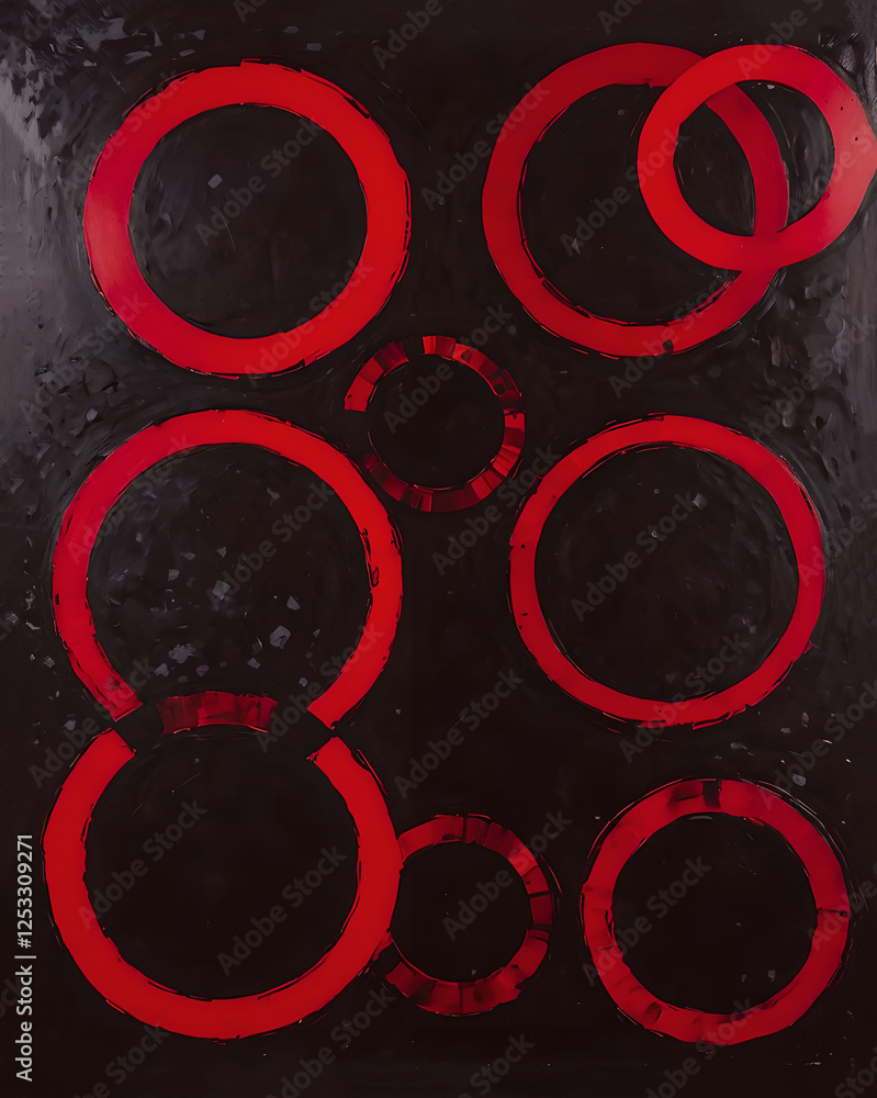 Poster red circles on a dark background. abstract background with circles. vector illustration.