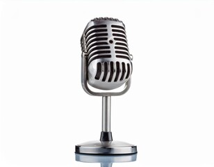 vintage metal microphone with stand isolated on white background retro style mic speaker object with clipping path center composition