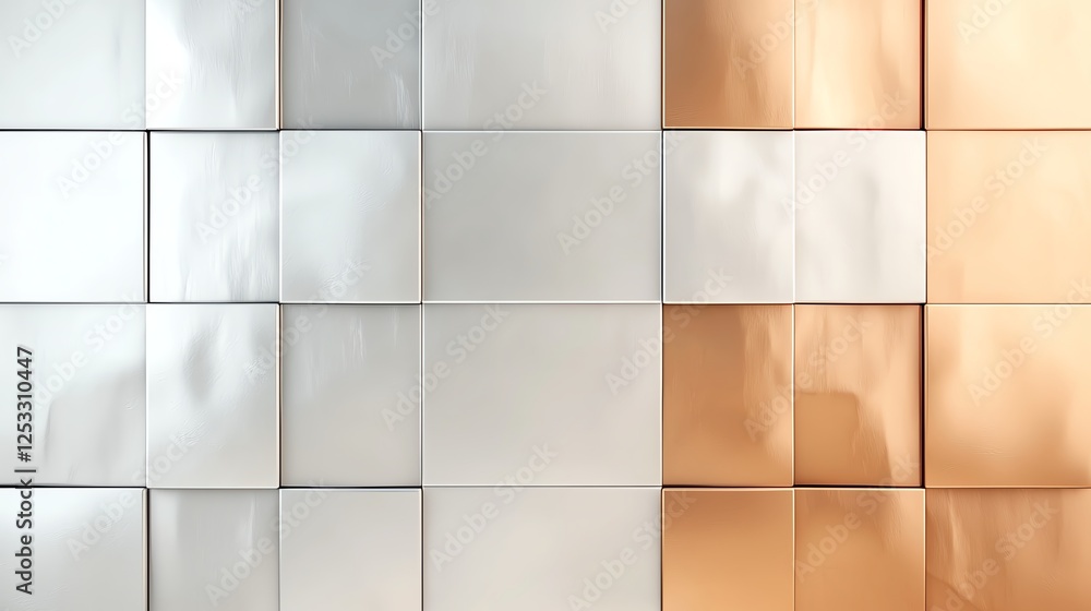 Aufkleber abstract geometric background of metallic square panels in white and copper tones creating a modern 
