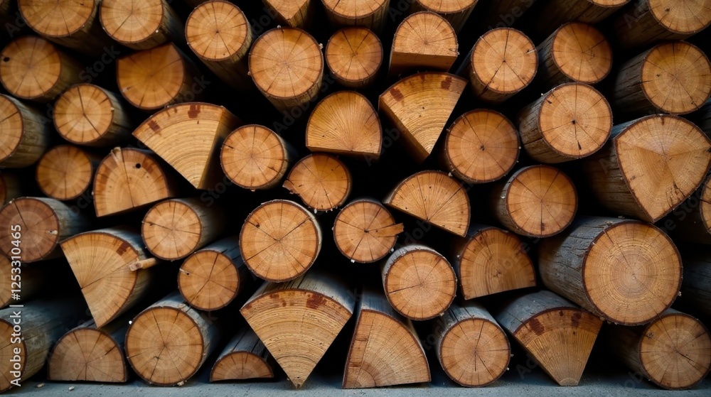 Poster A Stack of Circular and Triangular Wood Logs, Showing the Beautiful Grain and Texture of the Wood