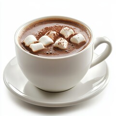 A cup of hot chocolate with marshmallows, isolated on a white background, offering a cozy and delicious treat.