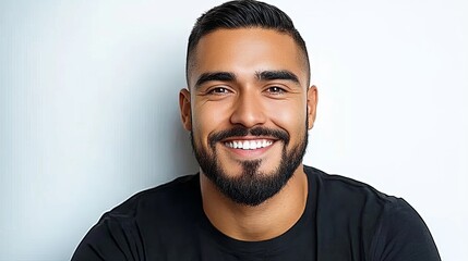 Obraz premium A happy Brazilian smiling and expressing joy, isolated on a white background, perfect for cultural diversity and happiness concepts.
